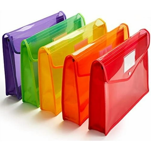 Plastic File Folder Poly Envelope Expanding File Wallet Document Folder with Snap Button Closure, Legal Size, 5 Pack Large Waterproof Accordion File Pouch (Assorted Colors)$$Office