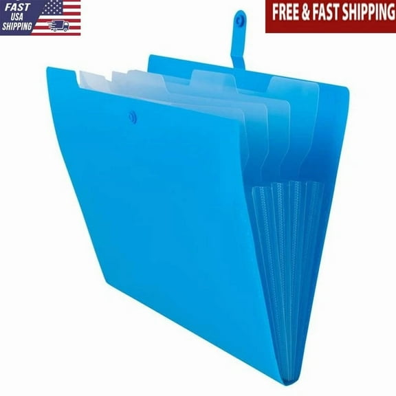 Plastic File Folder W/ Snap Closure 5 Pocket Organizer Documents 1 Pack New