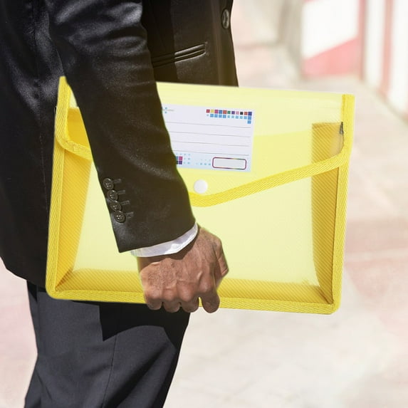 Plastic File Folders Envelope Expanding File Wallet Organizer Documents Folder with Snap Closure and Pocket, A4 Size Waterproof Transparent File Pouch(Yellow)