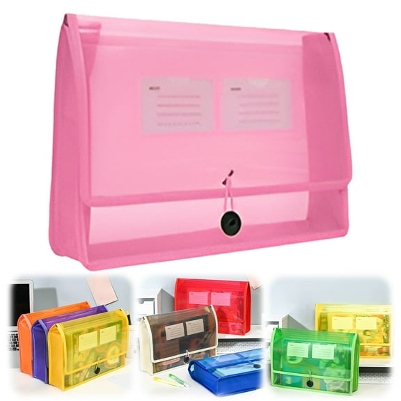 Plastic File Folders Legal Size Expandable Document Folder with Snap Button Closure, A4 Expanding File Wallet Envelopes Pouch with Label Pocket, 1 Pack,Pink