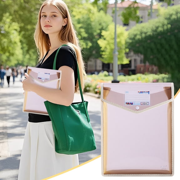 Plastic File Folders Legal Size Expandable Document Folder with Snap Button Closure, A5 Expanding File Wallet Envelopes Pouch with Label Pocket, 1 Packs, Beige