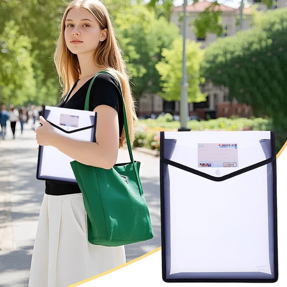 Plastic File Folders Legal Size Expandable Document Folder with Snap Button Closure, A5 Expanding File Wallet Envelopes Pouch with Label Pocket, 1 Packs, Black