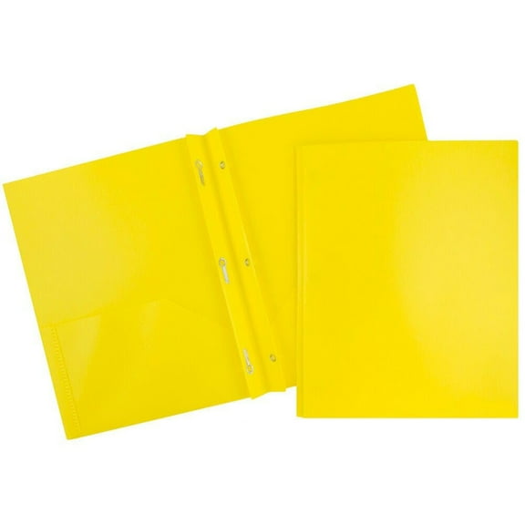 Plastic File Folders with Prongs, Portable Reusable 3-Prong Brad Fastener Folders for Office File Organization, Durable Poly Folders with Metal Fasteners for Letter Size Sheets, 1Pc(Yellow,11.4x9.4")