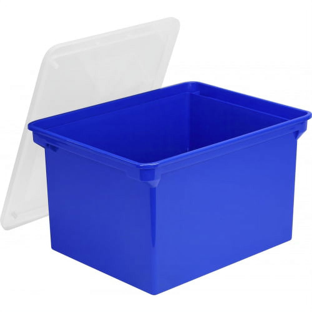 Blue Plastic File Tote with Clear Snap Lid, 18.5" x 14.25" x 10.88"
