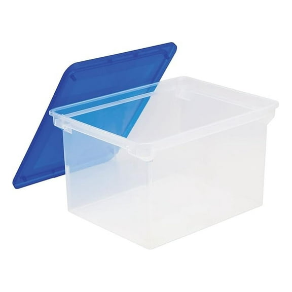 Plastic File Tote Storage Box - Letter/Legal Size - Snap Lid - Clear/Blue - Portable Document Organizer - Office & Home Storage