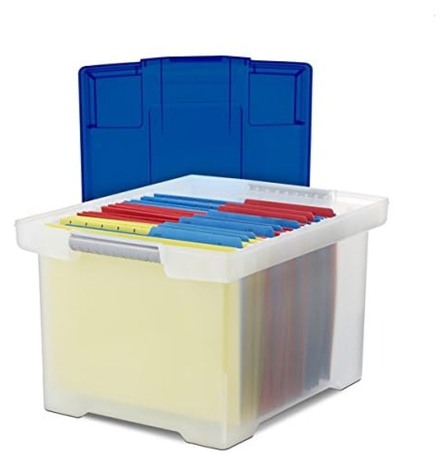 Plastic File Tote Storage Box, Letter/Legal, Snap-On Lid, Clear/Blue ...