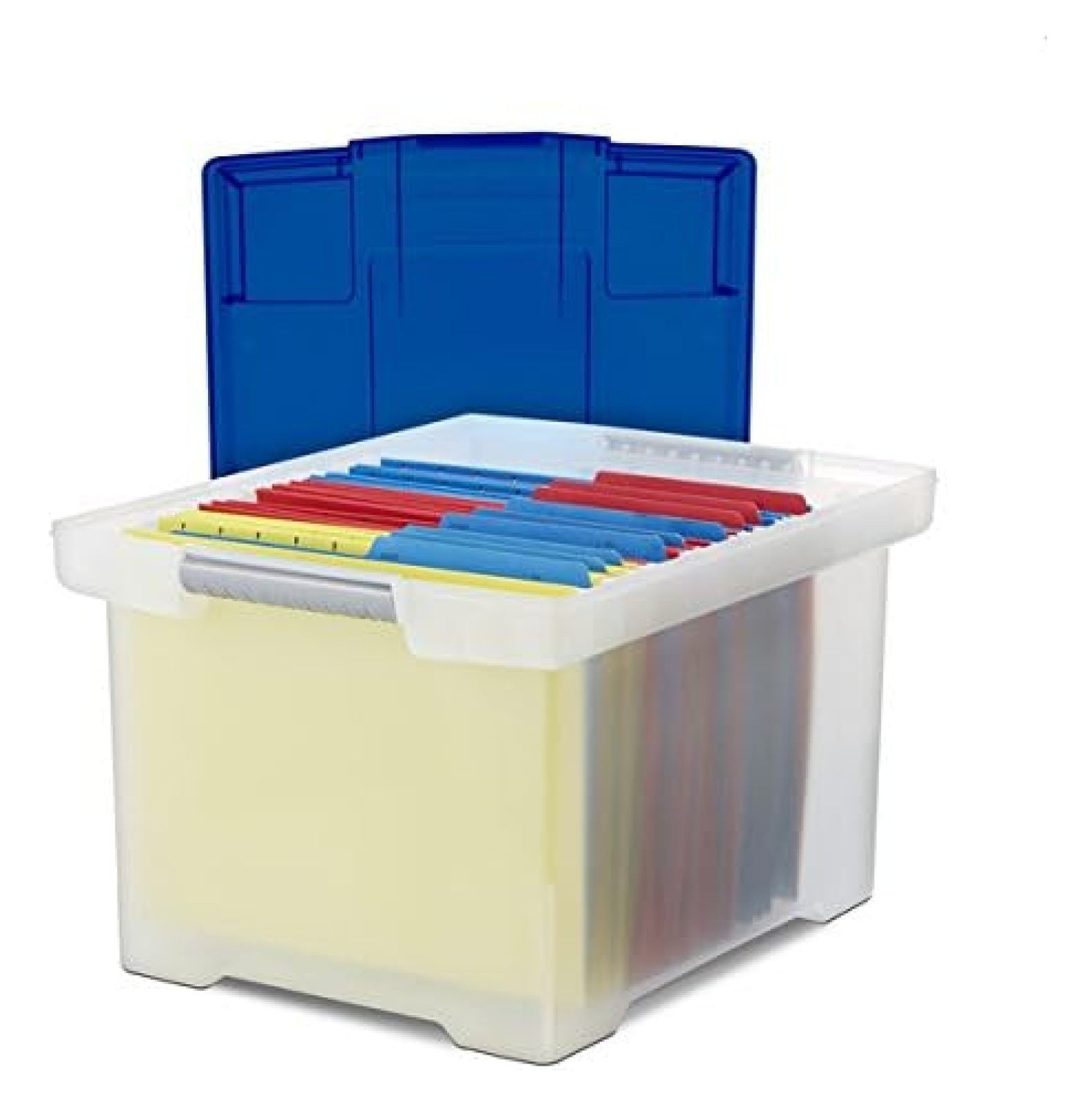 Plastic File Tote Storage Box, Letter/Legal, SnapOn Lid, Clear/Blue