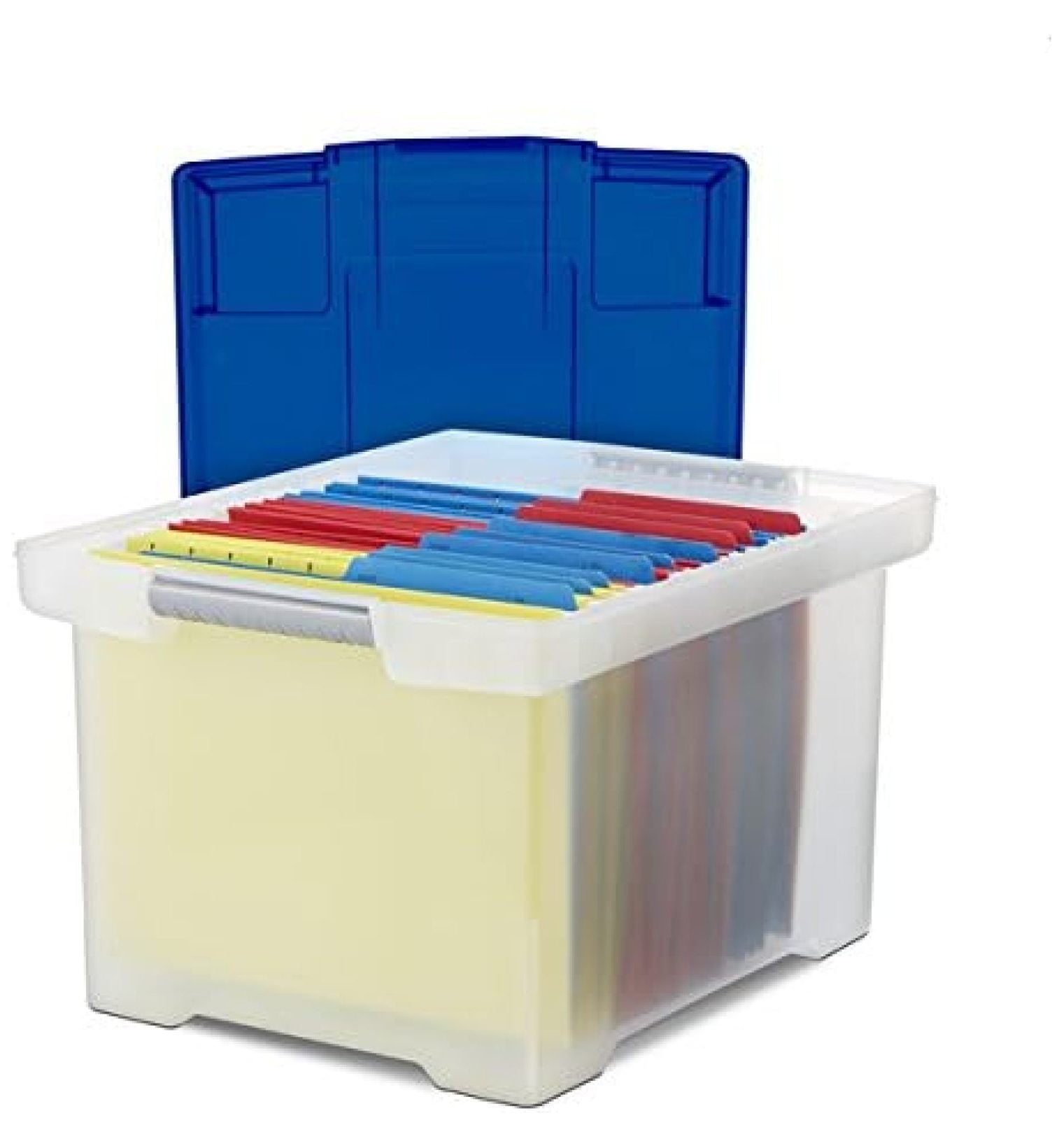Plastic File Tote Storage Box, Letter/Legal, Snap-On Lid, Clear/Blue ...