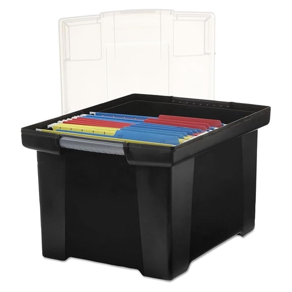 Plastic File Tote Storage Box with Snap-On Lid, Letter/Legal Size, Black/Silver (61528U01C)