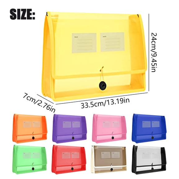 Plastic File Wallet Envelope Expanding File Folder Document Organizer with Snap Closure & Label Pocket Clear Colored Waterproof Accordion File Pouch for Office Home(Pink,13.19x2.76x9.45")