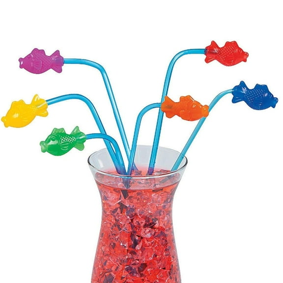 Plastic Fish Straws (Dz) - Party Supplies - 12 Pieces