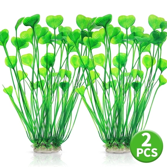 Artificial Aquarium Plants - Plastic Fish Tank Decorations with Ceramic Base (Green),2 Pcs