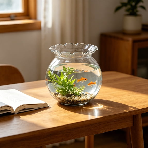 Plastic Fish Tank For Goldfish Desktop Clear Aquarium With Hydroponic Basket Home Decor