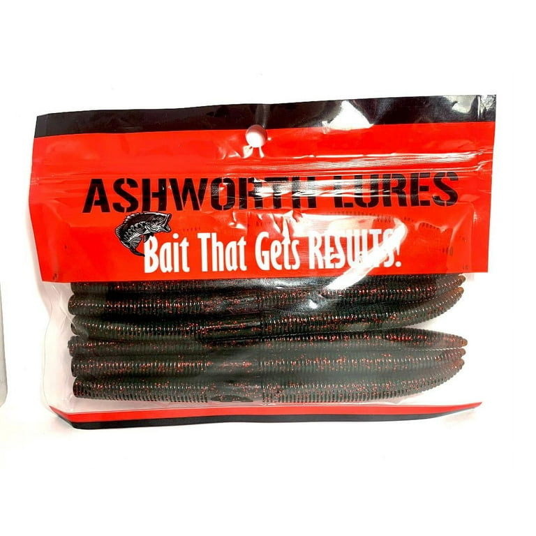 Plastic Fishing Worm Soft Bait - ASHWORTH LURES Wonder Worm Moss Green with  red Fleck 5.5 Stick Bait 5.5 Pack of 8