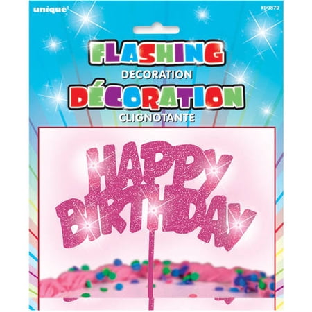 Plastic Flashing "HAPPY BIRTHDAY" Cake Topper, 8.5 in, Pink, 1ct