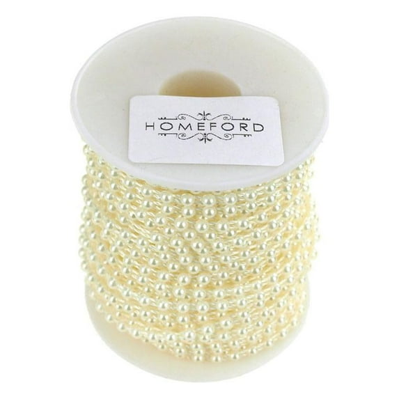 Plastic Flat Back Craft Pearl String, 4mm, 24-Yards, Ivory