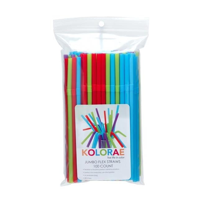 Kolorae Assorted Color Polypropylene Flexible Drinking Straws, 10-inch