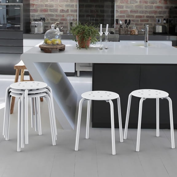 Plastic Flexible Seating Backless Barstools Dining Chairs Stack Nesting Stools, 17.3inches Height White Pack of 5