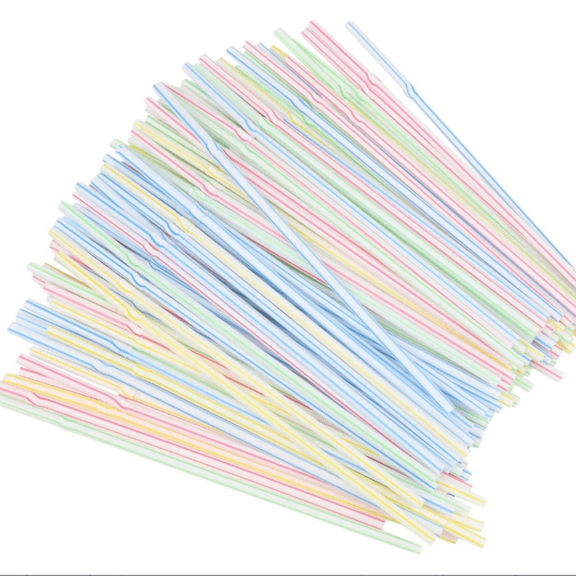 Plastic Flexible Straws, 8 inch 100 Piece Set, Striped