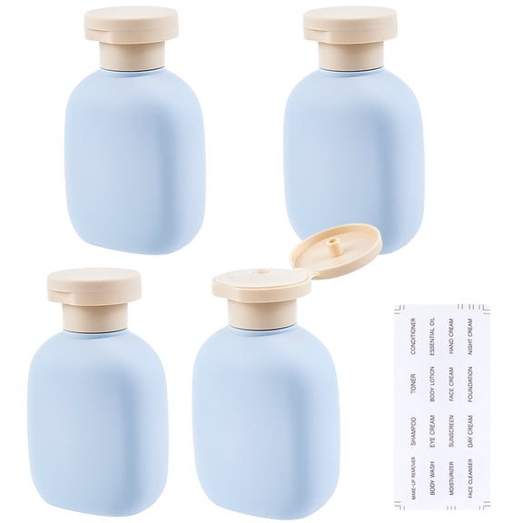 Plastic Flip Top Cap Bottles Refillable Bottle for Shampoo Conditioner Lotion Body Wash with Sticker Label Alice Blue 6x3.8x10cm
