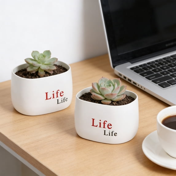 Plastic Flocking Flower Pot Set | Round Thickened Planters for Indoor Plants | White & Yellow Decorative Vases with Drainage Holes