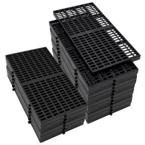 Plastic Floor Pallets, 18-Pack 23.6 x 11.8-Inch Black Interlocking Grid Storage Platforms, Stackable PP Pallets with Snap-Together Design for Garage, Warehouse, Basement and Outdoor Use