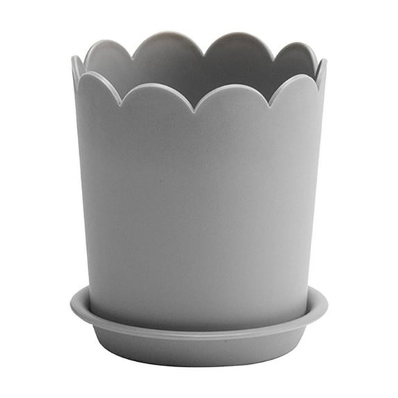 Plastic Flower Pot, Home Gardening, Petals Mouth Resin Plant Container with Drip Tray, Frosted Surface, Drainage Hole, Suitable for Succulents Herbs Flowers, 16x14cm
