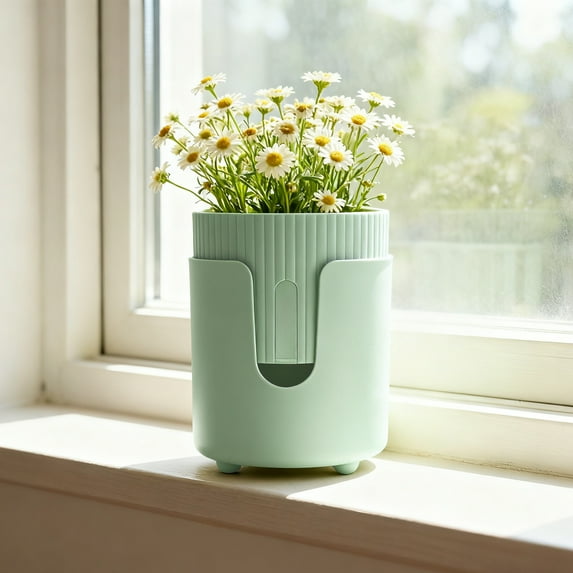 Plastic Flower Pot Self-Watering Indoor Planter 12 x 15 cm Breathable Thickened Decorative Container, Assorted Colors