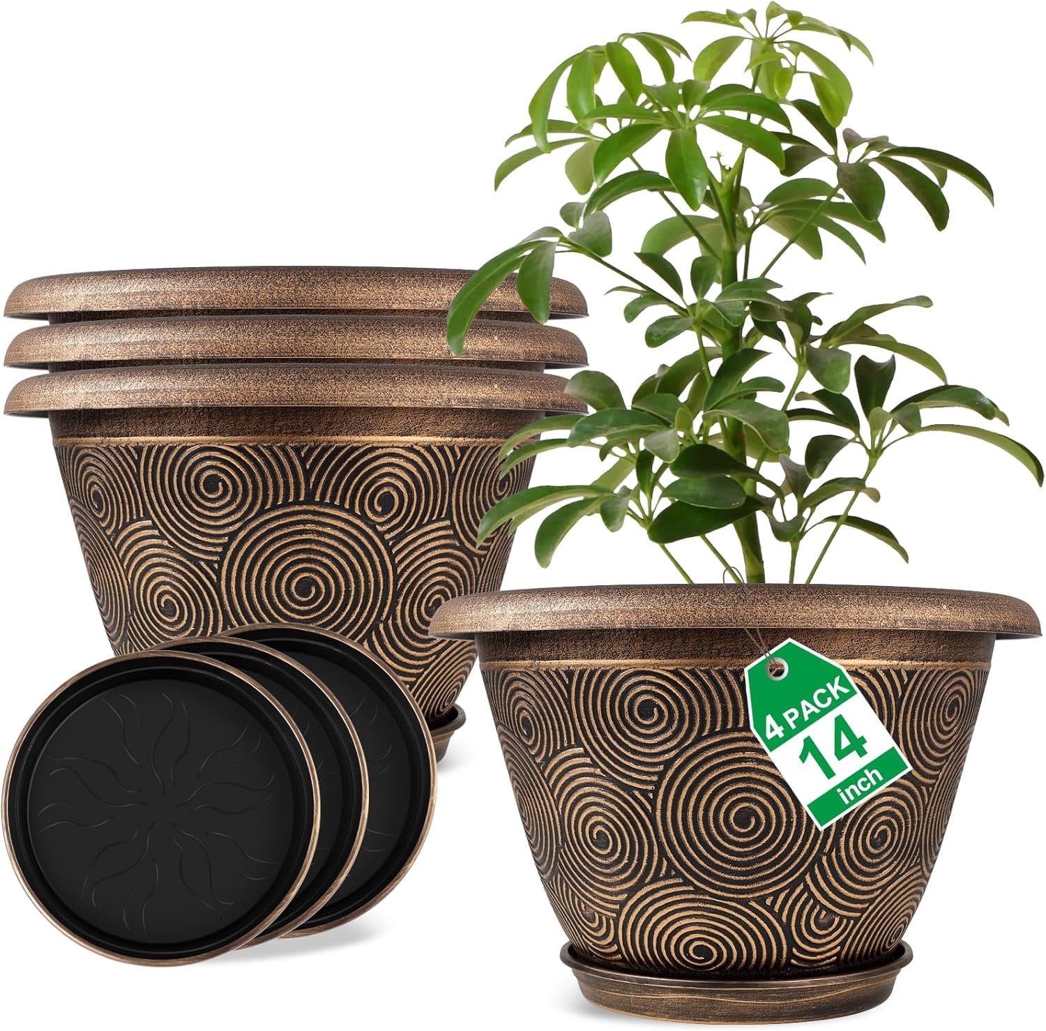 Plastic Flower Pots Planters for Indoor Plants, 4 Pack 12 Inch White ...