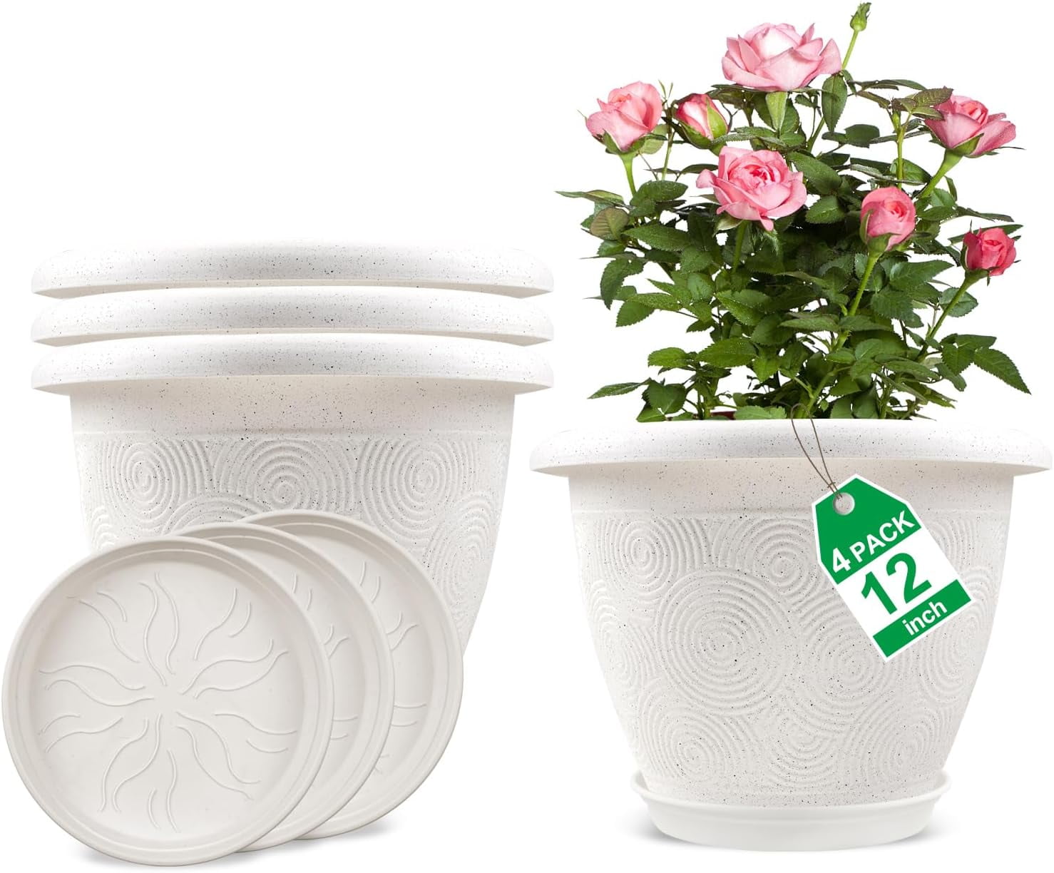 Plastic Flower Pots Planters for Indoor Plants, 4 Pack 14 Inch White ...