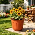 thumbnail image 1 of Plastic Flower Pots, Wavy Rim Planters, Faux-Ceramic Brown Flower Pots With Base Tray, Lightweight Durable Gardening Containers For Indoor Outdoor Use, 1 of 6