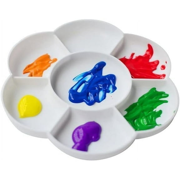 Plastic Flower Shape Paint Plate Tray Mixing Palette - White (Pack of 2)
