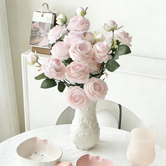 Plastic Flower Vase | 1.3L Roman Style Decorative Vase for Artificial Flowers and Faux Plants | Home Decor Centerpiece for Living Room, Dining Table, or Office Desk | Flat Mouth Design
