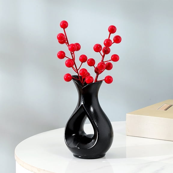 Plastic Flower Vase, Ceramic Appearance Unbreakable Decor, Artistic Tabletop Ornament, Warm House Gift for Wedding Dining Table Bookshelf