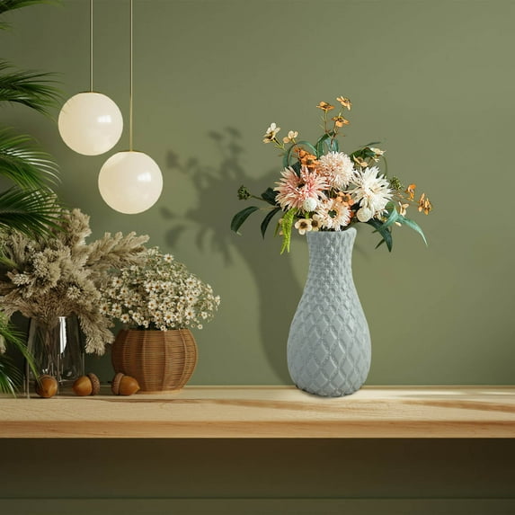 Plastic Flower Vase, Decorative Modern Design, Sturdy Durable, Large Size 8.8 Inches, Fresh Dried Flowers Plants Holder, Home Living Room Restaurant Decor, Wedding Housewarming Gift, Vase for Shelves