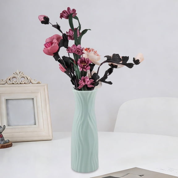 Plastic Flower Vase | Imitation Rattan Woven & Porcelain Glaze Design | Decorative Container for Dry & Fresh Flowers | 20.2x7cm