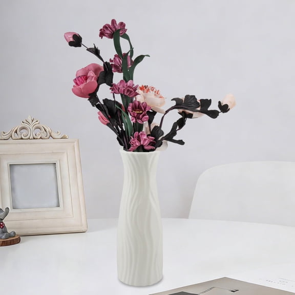 Plastic Flower Vase | Imitation Rattan Woven & Porcelain Glaze Design | Decorative Container for Dry & Fresh Flowers | 20.2x7cm