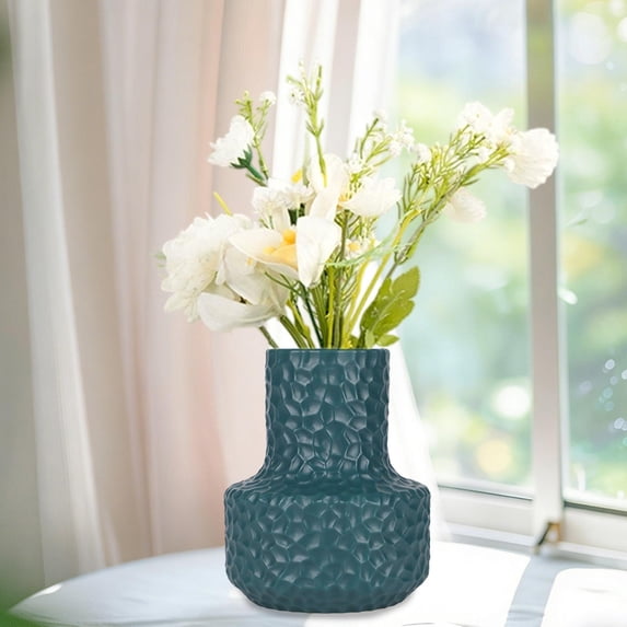 Plastic Flower Vase | Imitation Rattan Woven & Porcelain Glaze Design | Decorative Container for Dry or Fresh Flowers | Green, White, Pink