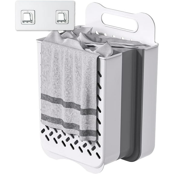 Plastic Foldable Laundry Basket with Handle, 42L Wall Mounted Laundry Hamper Freestanding Dirty Clothes Hamper, Collapsible Laundry Baskets Pop Up Hamper Storage Container for Snacks Dolls