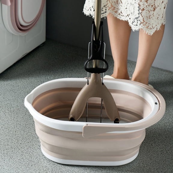 Milisten High Efficiency Foldable Mop Bucket Plastic Beige Water Container for Floor Cleaning