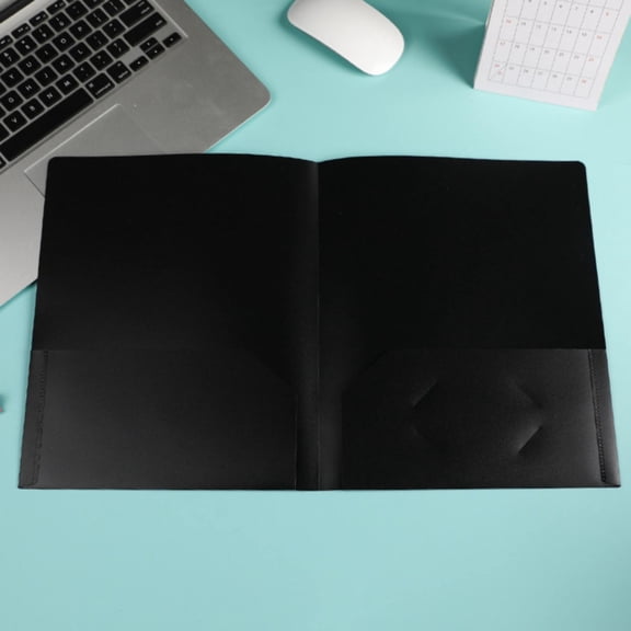 Plastic Folder With Pockets For Letter Size Paper, Heavy Duty 2 Pocket Document Organizer With Business Card Slot, Black