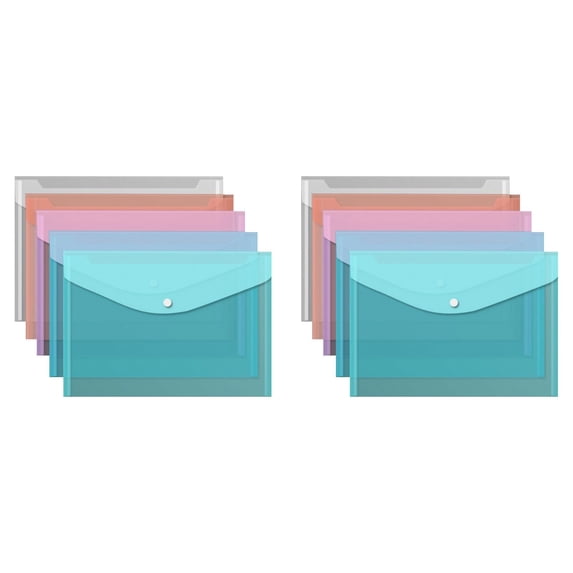 Plastic Folders, Plastic Envelopes with Snap Closure, A4 Thickened Plastic File Folders Button Closure Document Bags, Waterproof Transparent/Colored File Organizer 2Pcs (Random Color)