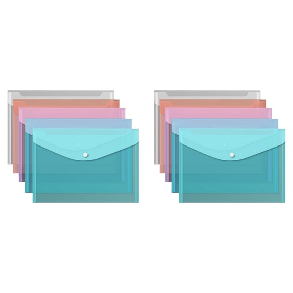 Plastic Folders, Plastic Envelopes with Snap Closure, A4 Thickened Plastic File Folders Button Closure Document Bags, Waterproof Transparent/Colored File Organizer 2Pcs (Random Color)
