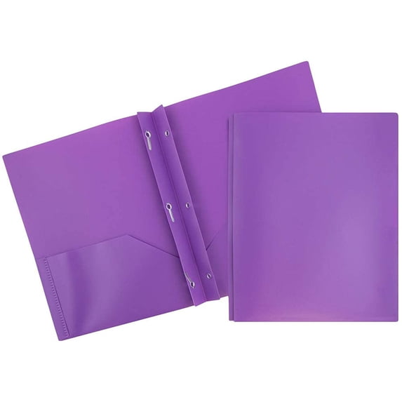 Plastic Folders with Pockets (1 Pack, Purple), Durable Heavy Duty File Folders with Business Card Slot, 2-Pocket Folder for Schoolwork & Office,Letter Size 