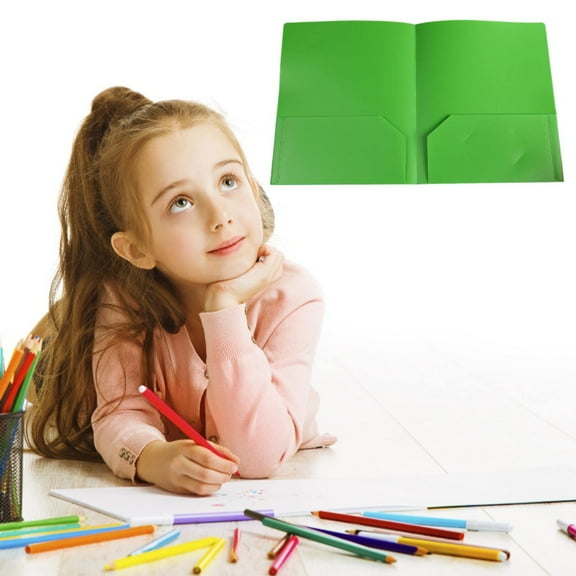 Plastic Folders with Pockets, Heavy Duty Plastic Folders with Pockets - Waterproof Letter Size (47x29cm), Durable File Folders for Office, School, Documents (Green)