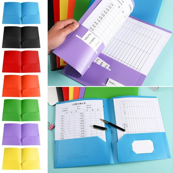 Plastic Folders With Pockets for Letter Size, Durable Pocket Folders for Documents Organization, Water-Resistant File Folders for Home Office, Long-Lasting Business Card Holder Office Supply