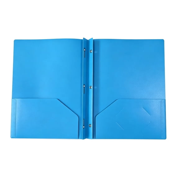 Plastic Folders with Pockets and Prongs, 2 Pocket Folders with Fasteners, Heavy Duty Poly Folders with Brads for 3 Hole Punched Paper, File Folders for School&Office Home Organization(Blue)
