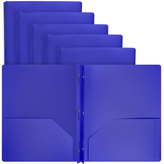 Plastic Folders with Pockets and Prongs Blue, Two Pocket Folder with Brads, 3 Prong Folders with Pockets for Letter Size Sheets, Also Avail in Purple, Black, Green, Yellow, Orange, 6 Pc –by Enday