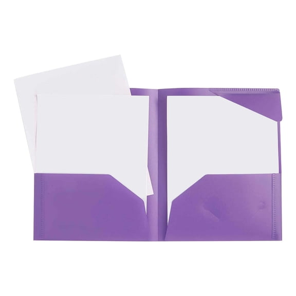 Sturdy Plastic Folders with Pockets, Heavy Duty File Folders with Business Card Slot, Poly Folders for Documents Letter Size, 2 Pocket Folder for Schoolwork & Office (Purple) 11.61x9.44"