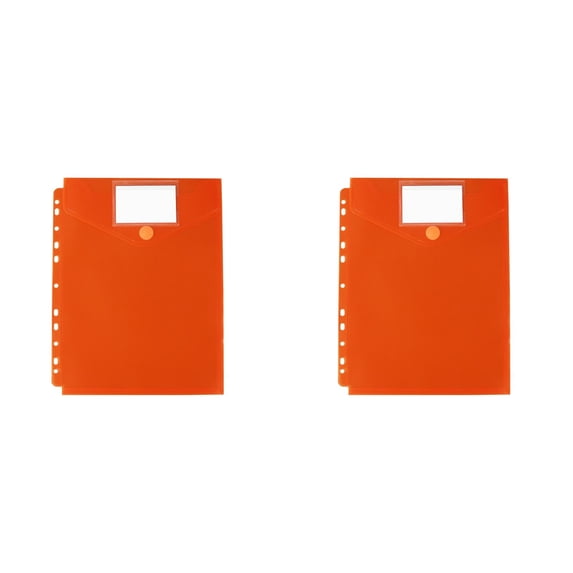 Plastic Folders with Press Button Closure and Label Slot, 11-Hole Vertical Sleeves for 3-Ring Binders, Durable Document Organizers for Office Campus Home, Orange, 2-Pack, By Cosmug